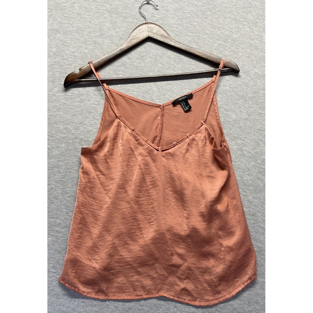 Forever 21 Satin Camisole Tank Top Women Small Dusty Rose V Neck Spaghetti Strap